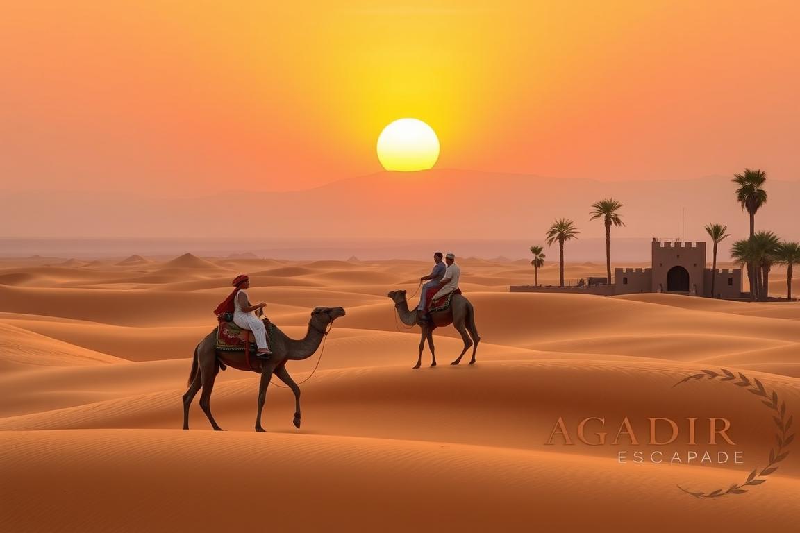Camel ride on Agadir beach at sunset with Agadir Escapade
