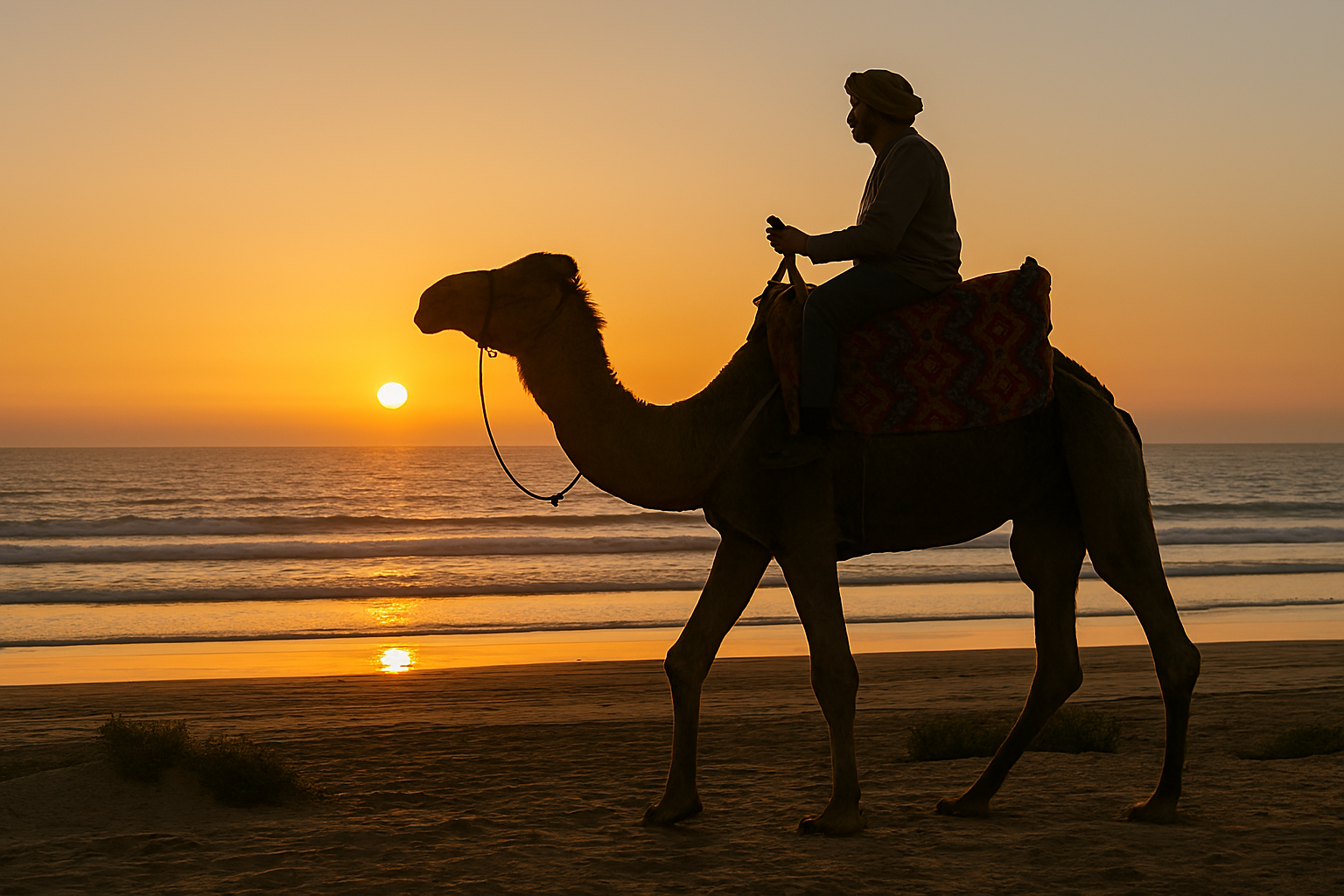 Camel ride experience on Agadir beach at sunset