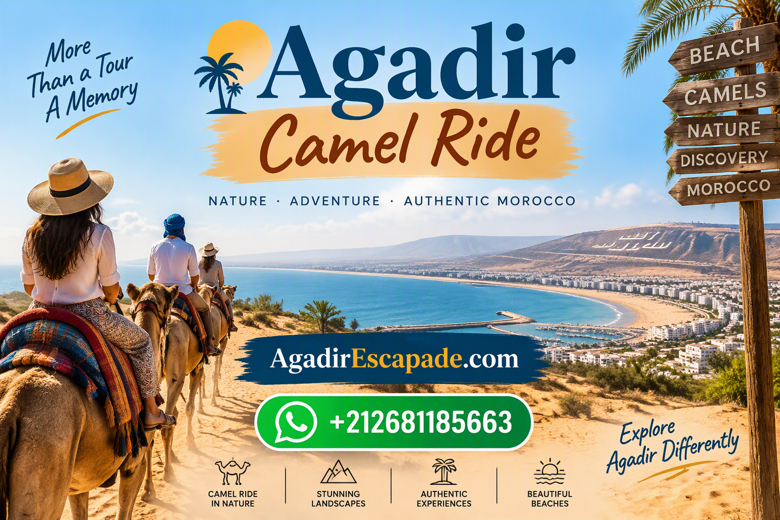 Camel ride on Agadir beach at sunset with Agadir Escapade